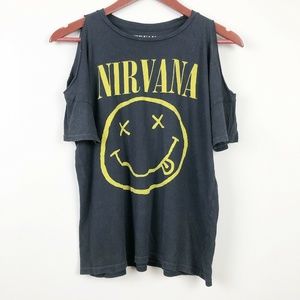 Nirvana Graphic Band Tee Cold Shoulder Smiley